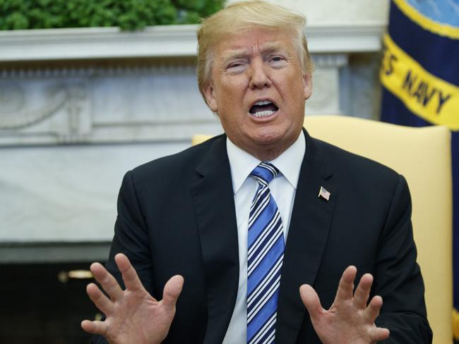 President Donald Trump speaks during a meeting with Israeli Prime Minister Benjamin Netanyahu in the Oval Office of the White House, Monday, March 5, 2018, in Washington. (AP Photo/Evan Vucci)