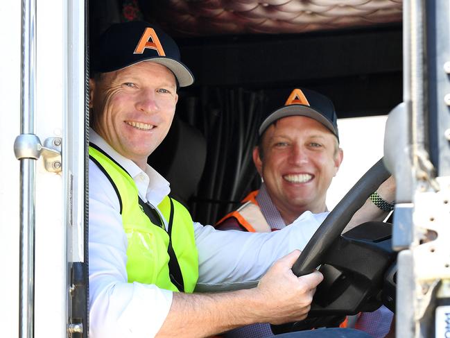 Mick de Brenni – Minister for Energy, Renewables and Hydrogen and Steven Miles – Deputy Premier, Minister for State Development at Aurizon Port Services for the hydrogen announcement. Picture: Shae Beplate.