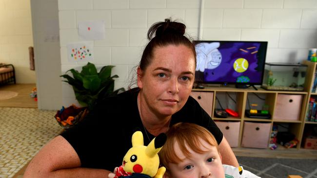 Hermit Park mum Bianca Burns says her 6-year-old special needs son Connor has been barely sleeping after thieves broke into their home and stole their car before torching it later on. Picture: Evan Morgan