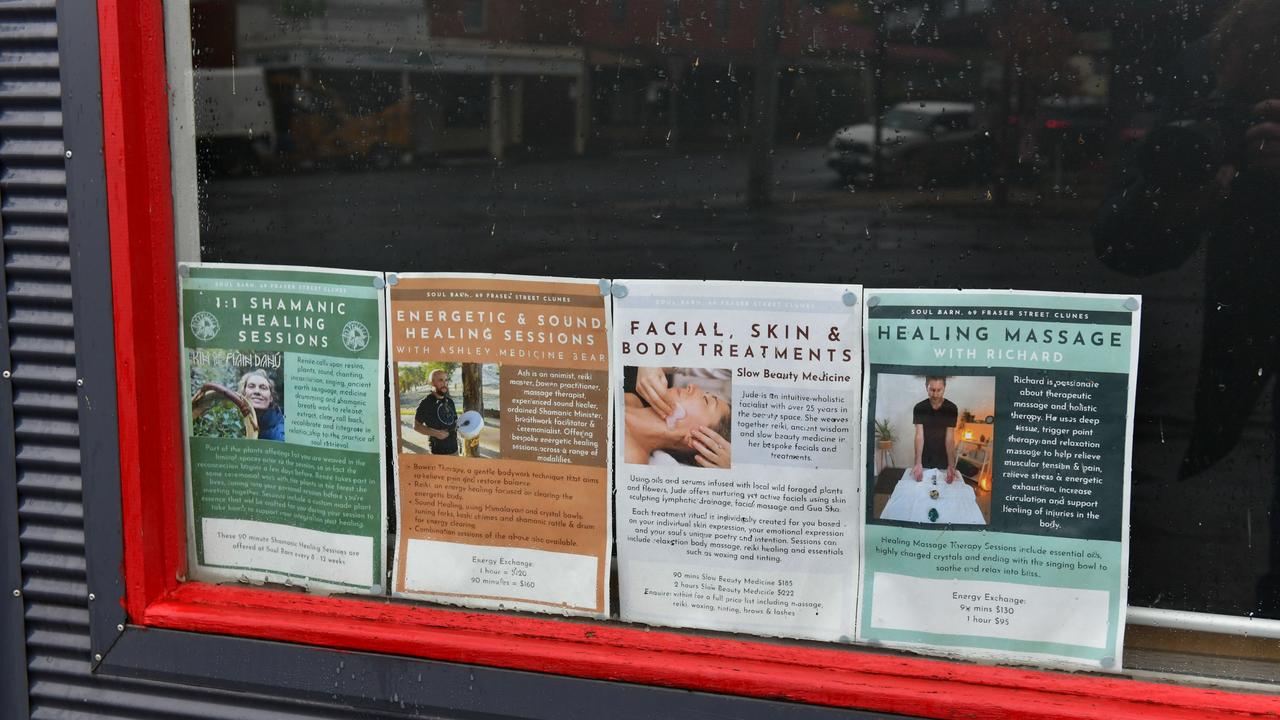 Advertisements in Soul Barn’s window. Picture: NCA NewsWire / Ian Wilson