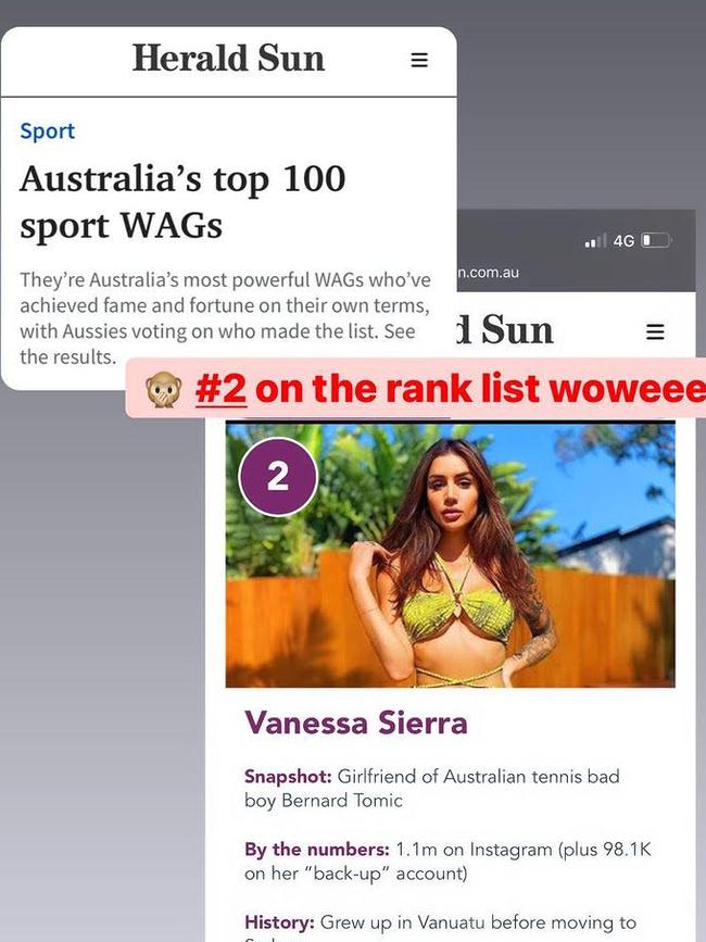 Vanessa Sierra was ranked No. 2 on News Corp's WAG 100.