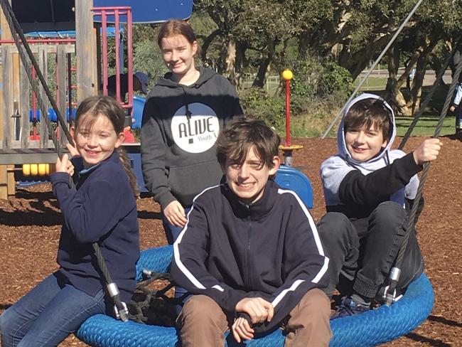 Three of the Hunter children — Miriam, eight, Lydia, 13, Josiah, 15 and Nathanael, 10 — sat NAPLAN tests this year. Picture: Supplied