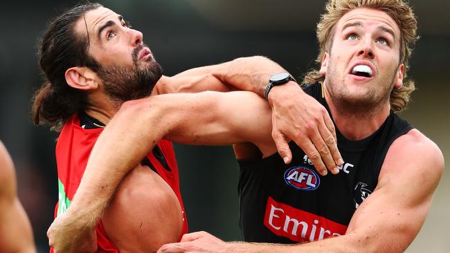 Brodie Grundy (left) hasn’t hit top gear during the pre-season.