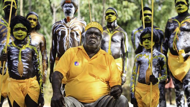 Yunupingu with members of his clan at Garma Festival in Arnhem Land.