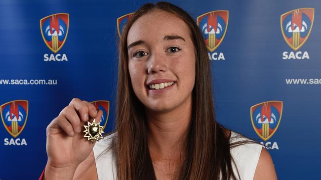 Brooke Harris after winning the 2017/18 Karen Rolton Medal while part of West Torrens Cricket Club.