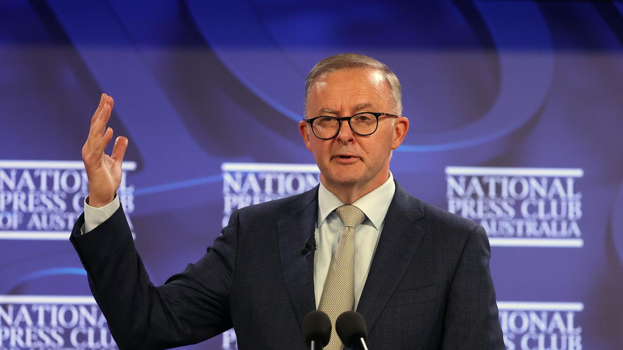 Opposition leader Anthony Albanese at the National Press Club in Canberra. Picture: NCA NewsWire / Gary Ramage