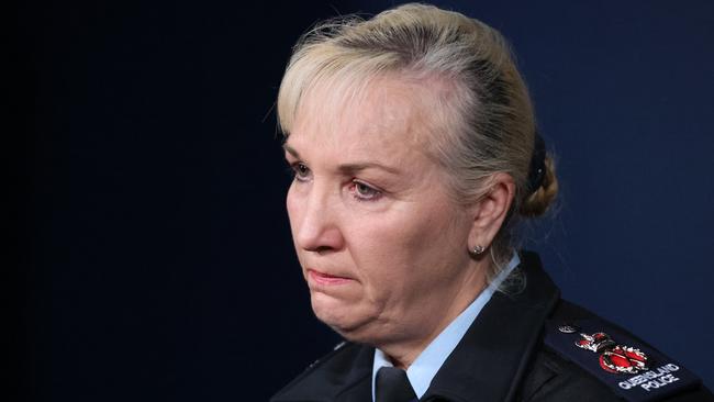 Queensland Police Commissioner Katarina Carroll addresses the death of Senior Constable David Masters on Saturday. Picture: Liam Kidston.