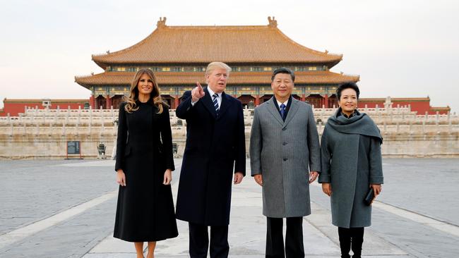 Forbidden pleasures: A lavish banquet awaits US President Donald Trump and first lady Melania after his visit to the Forbidden City with China’s President Xi Jinping and his First Lady Peng Liyuan in Beijing. Picture: Reuters