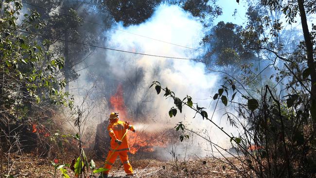 Firefighters have been stretched thin across the hinterland, despite hundreds arriving from out of the region to help local brigades. Picture: Nigel Hallett