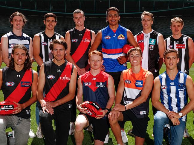 MELBOURNE, AUSTRALIA - DECEMBER 10: The Victorian first round draft picks pose for a photograph during the NAB AFL Draft media opportunity at Marvel Stadium on December 10, 2020 in Melbourne, Australia. (Photo by Michael Willson/AFL Photos via Getty Images)