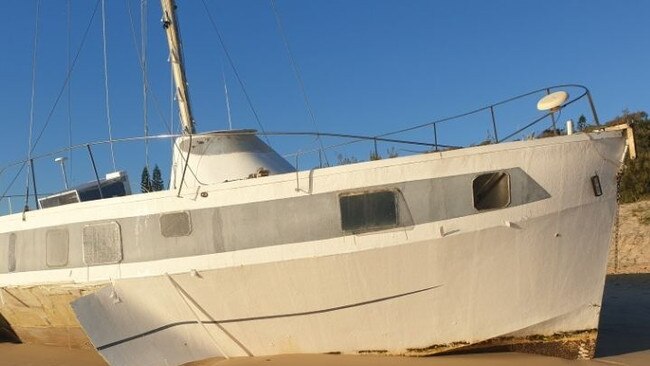 Authorities are asking residents and boaties to keep away from the 15 yacht Thalassa which washed ashore at Rainbow Beach on Friday June 24, 2022.