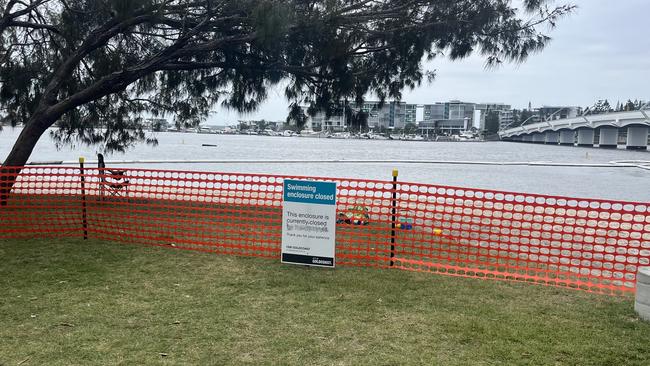 The Paradise Point Parklands swimming enclosure was closed on Monday. Picture: Tahlia Leathart