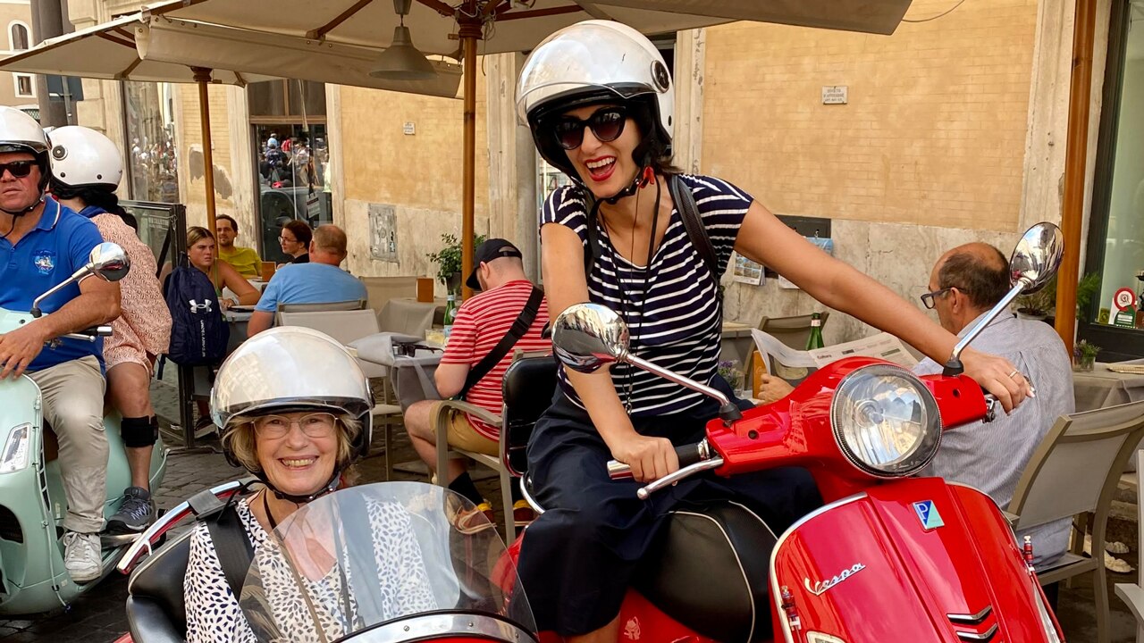 She is thrilled now that we’re five minutes into a 3.5-hour Vespa Sidecar Tour. Picture: Dilvin Yasa.