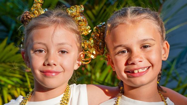 Fitzgerald State School Year 2 students Harlow Mundy and Hannah Hume at the 2022 Fitzgerald Spectacular Concert held at the Mackay Entertainment and Convention Centre. Picture: Heidi Petith