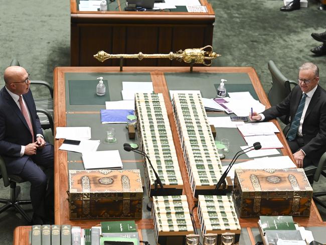 CANBERRA, Australia - NewsWire Photos - June 27, 2024:  Leader of the Opposition Peter Dutton and Prime Minister Anthony Albanese during Question Time at Parliament House in Canberra. Picture: NewsWire / Martin Ollman