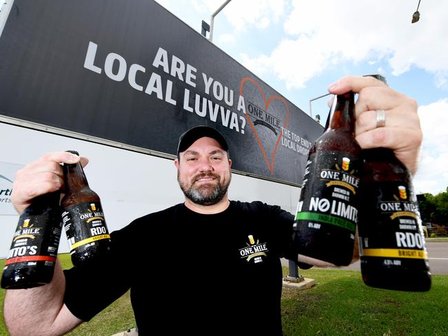 One Mile Brewery have jumped on board the Local Luvva Brands campaign with a brand new billboard featuring their best at Darwin Airport.    Bardy Bayram from   One Mile Brewery proudly stands  in front of the Billboard.  Picture Katrina Bridgeford.