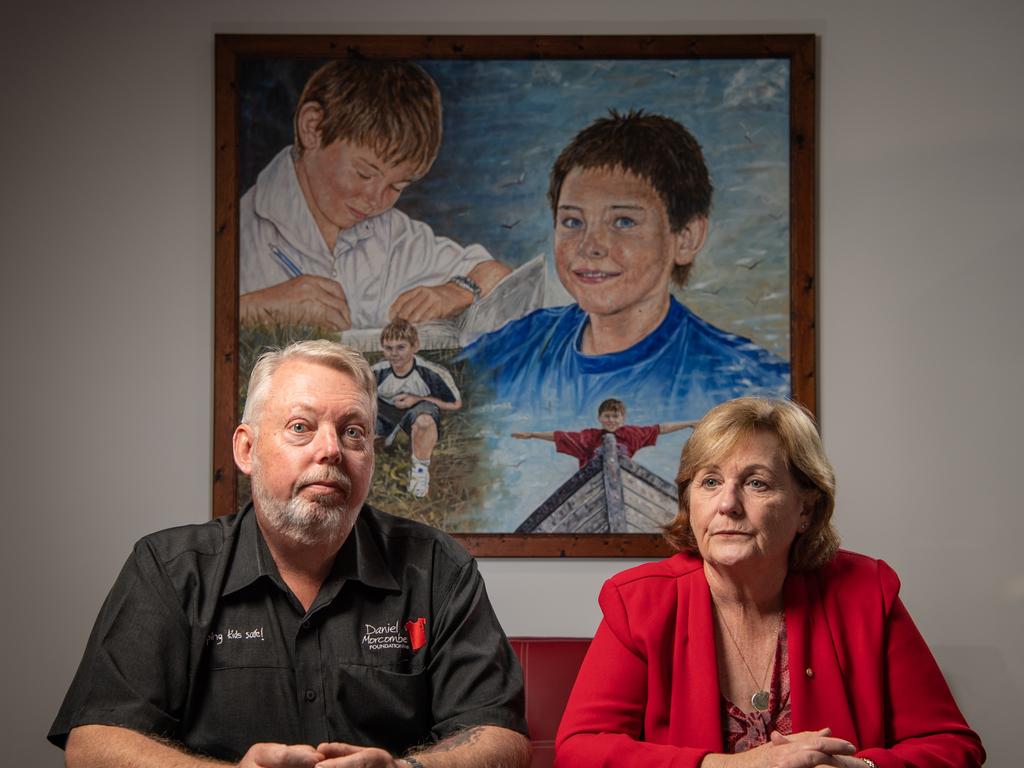 Bruce and Denise Morcombe at the headquarters of the Daniel Morcombe Foundation for child safety in Queensland. Picture: Brad Fleet