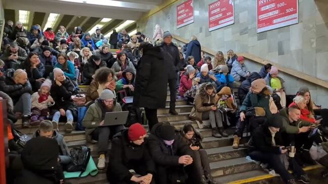 People shelter in Kyiv metro as Russia shells city