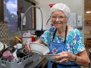 SPARKLING: Despite turning 96 last week, Eileen Gilbert still looks forward to helping wash the dishes. Picture: Dominic Elsome