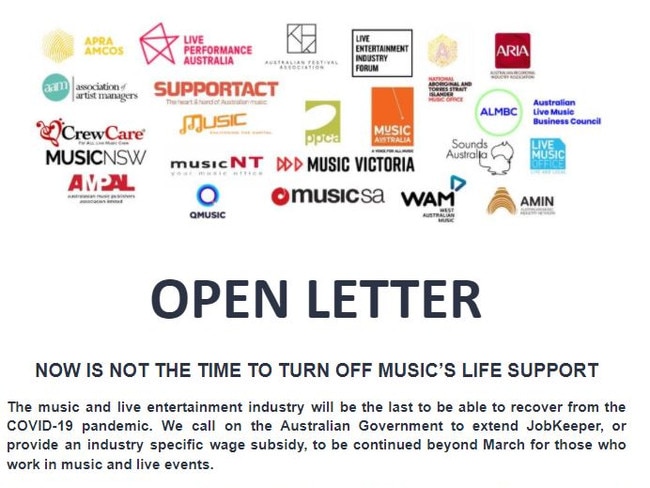 Over 3,500 Australian artists and music industry workers signed an open letter asking for a government rescue package.