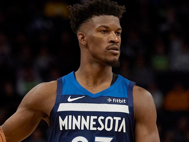 MINNEAPOLIS, MN - OCTOBER 19: Jimmy Butler #23 of the Minnesota Timberwolves dribbles the ball against the Cleveland Cavaliers during the game on October 19, 2018 at the Target Center in Minneapolis, Minnesota. The Timberwolves defeated the Cavaliers 131-123. NOTE TO USER: User expressly acknowledges and agrees that, by downloading and or using this Photograph, user is consenting to the terms and conditions of the Getty Images License Agreement. (Photo by Hannah Foslien/Getty Images)