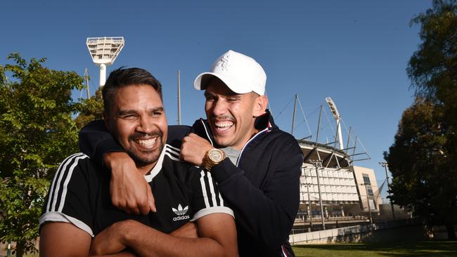 Melbourne star Harley Bennell (right) with long-time mate and mentor Andrew Krakouer. Picture: Josie Hayden