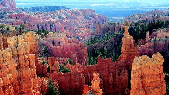 The “hoodoos” are formed when ice and rainwater wear away the weak limestone that makes up the Claron Formation in Bryce National Park, Utah.