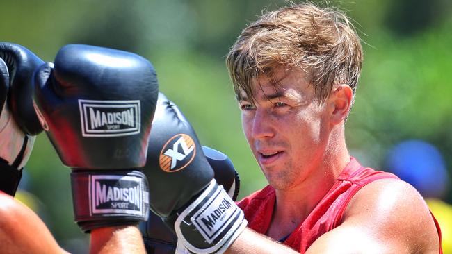 Trent Dumont in action during North Melbourne Kangaroos training at Arden Street.