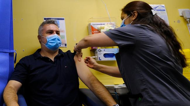 Victoria Aboriginal Health Services CEO Michael Graham receives his COVID-19 vaccination in Fitzroy. Picture: NCA NewsWire/Luis Ascui