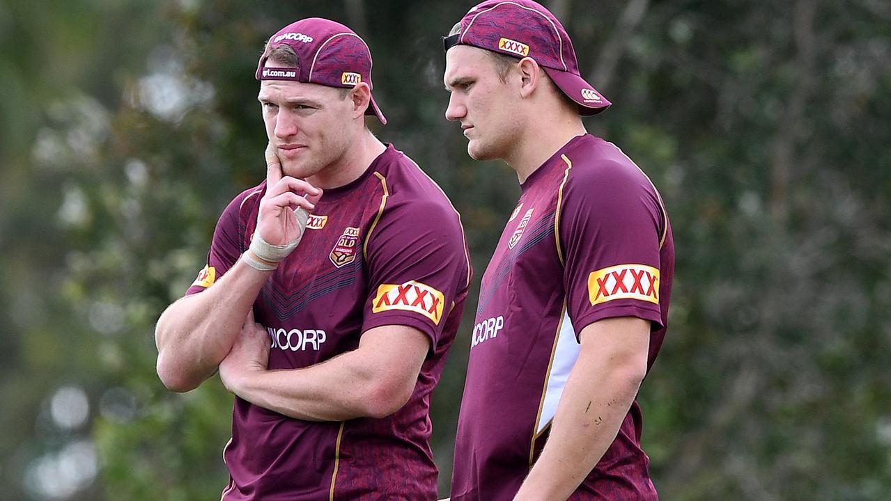 Tim Glasby and Coen Hess in Maroons camp last year.