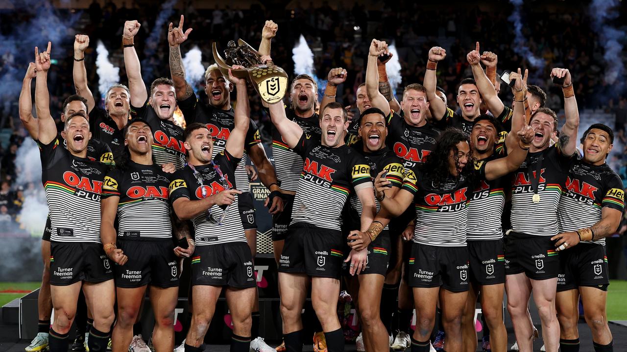 *2022 Pictures of the Year Australia* - SYDNEY, AUSTRALIA - OCTOBER 02: The Panthers celebrate with the NRL Premiership Trophy after victory in the 2022 NRL Grand Final match between the Penrith Panthers and the Parramatta Eels at Accor Stadium on October 02, 2022, in Sydney, Australia. (Photo by Cameron Spencer/Getty Images)