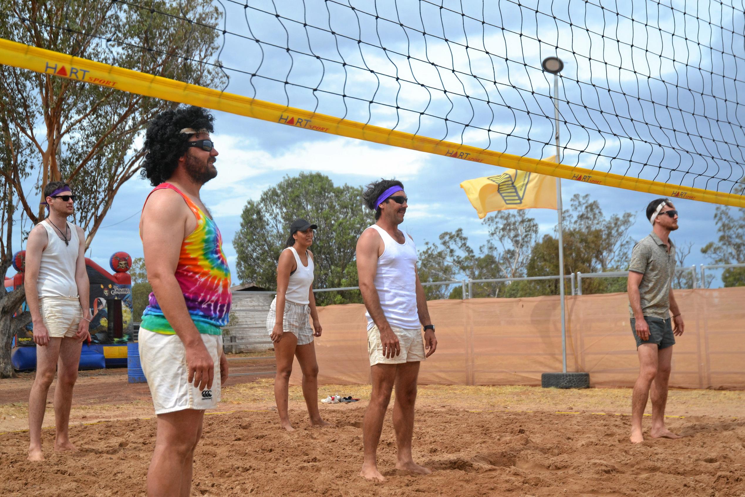 Game faces on at the Dulacca Sports Club annual Bush Beach Volleyball tournament. Picture: Kate McCormack