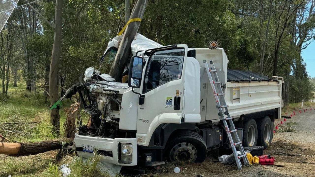 The truck driver who suffered life-threatening injuries remains in a critical condition in Royal Brisbane and Women’s Hospital after a serious crash at Takura on Wednesday. Photo: 7NEWS