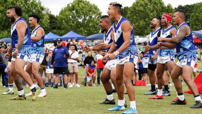 Samoa perform a haka before their clash at the AFI World 9s carnival.