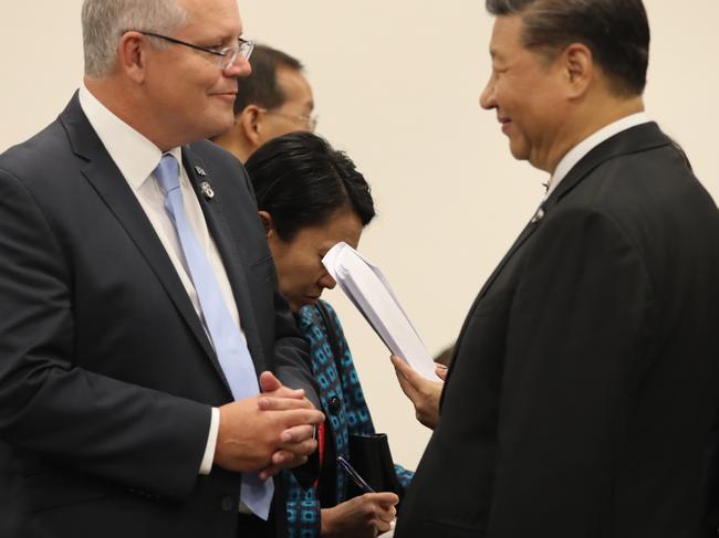 Australian Prime Minister Scott Morrison meets with President Xi Jinping during the G20 in Osaka, Japan on June 28, 2019. Picture: Adam Taylor Adam Taylor/PMO