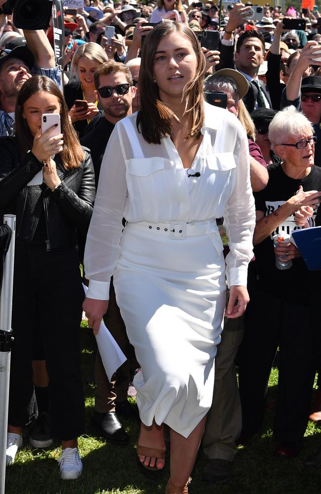 Ms Higgins at the March 4 Justice rally outside Parliament House. Picture: Sam Mooy/Getty Images