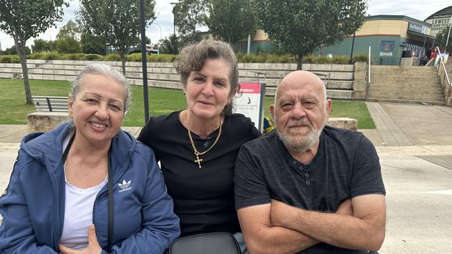 CARNES HILL, NSW - Mona Ibrahim (left) waited for an hour to vote at Carnes Hill for the 2023 state election. Pictured with her sister in law and brother. Mona Ibrahim has been a resident of southwest Sydney and an Australian citizen for more than 40 years after moving here from Sudan. Picture: Annie Lewis