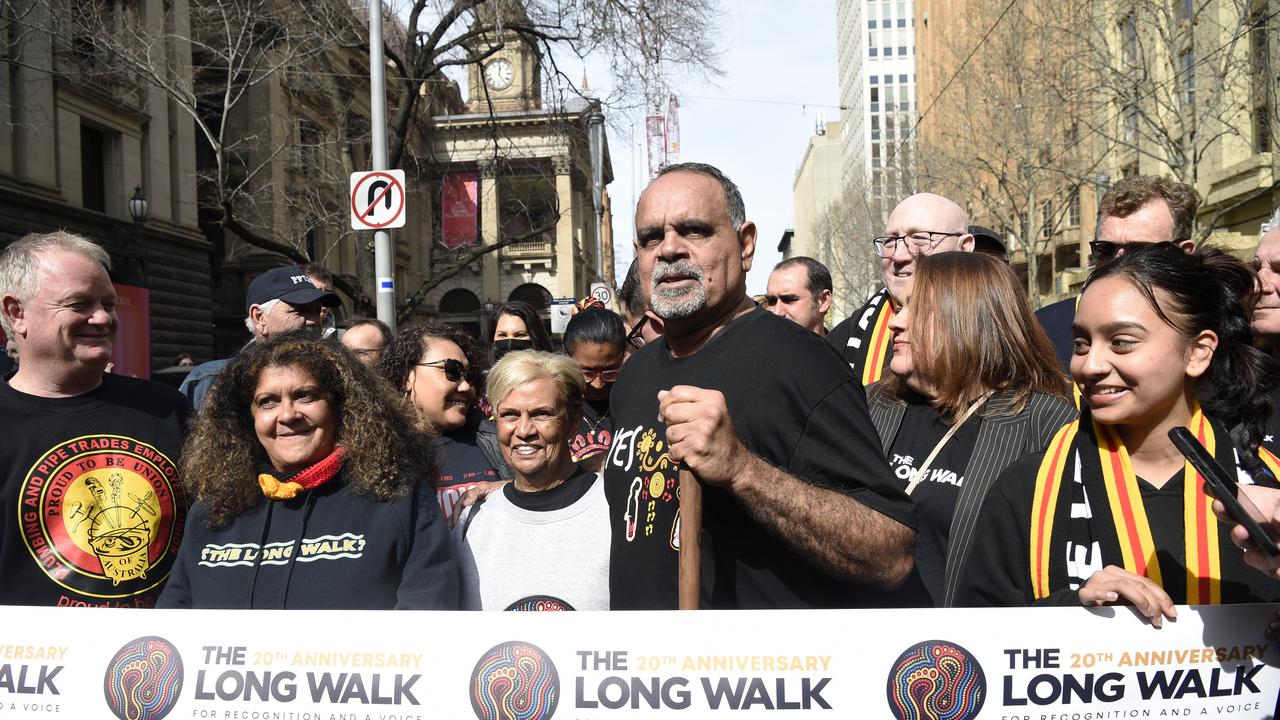 Former Essendon player Michael Long is walking from Melbourne to Canberra to support the Voice. Picture: NCA NewsWire / Andrew Henshaw