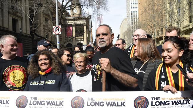 Former Essendon player Michael Long is walking from Melbourne to Canberra to support the Voice. Picture: NCA NewsWire / Andrew Henshaw