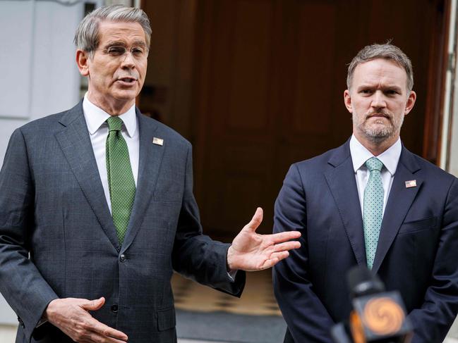 US Treasury Secretary Scott Bessent (L) and US Trade Representative Jamieson Greer speak to the media after talks between seniors US and Chinese officials on tariffs in Geneva on May 11, 2025. Picture: AFP