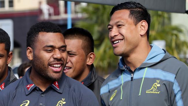 Samu Kerevi (left) with Israel Folau. Picture: Craig Wilson