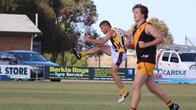 Craig Wilson playing football after recovering from a serious spinal injury in 2014. Picture: Supplied