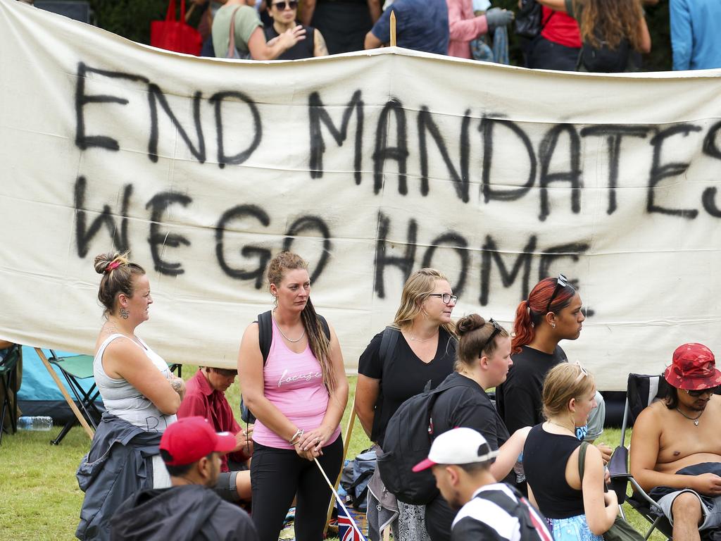 Protesters at NZ parliament in February 2022. Picture: Hagen Hopkins/Getty Images