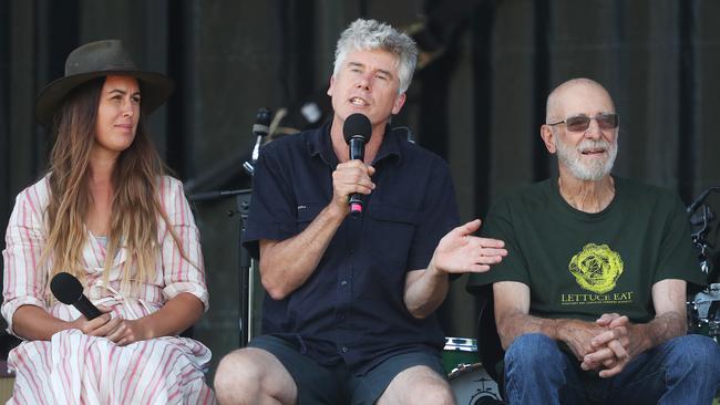 Sarah Glover, Matthew Evans and Tony Scherer at the <i>Mercury</i> live discussion panel, The Art of Sharing, at Taste. Picture: NIKKI DAVIS-JONES