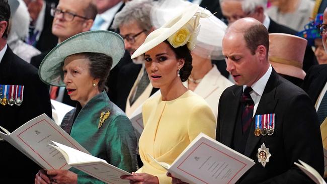 Princess Anne, Princess Royal, Kate Middleton and Prince William attend the National Service of Thanksgiving. Picture: Aaron Chown, AFP