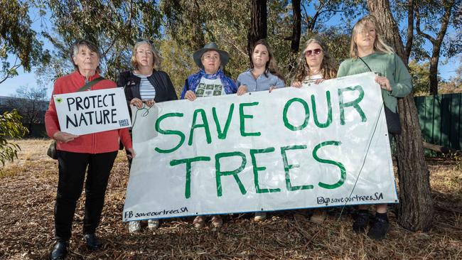 Marion locals against the Tesla Battery Factory plans for Chestnut Court Reserve. Picture: Ben Clark
