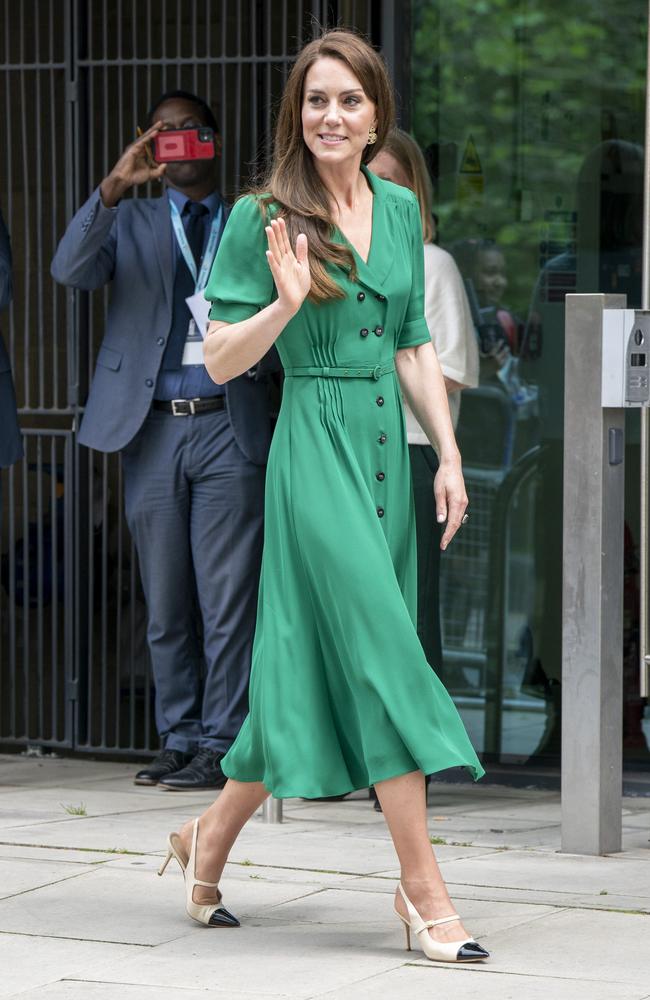 May 18: The princess wore a green dress and two toned slingback heels at an event marking Mental Health Awareness week earlier this year. Picture: Arthur Edwards - WPA Pool/Getty Images