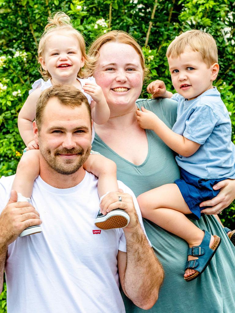 Charlotte with her parents Reece and Emma and brother Finley. Picture: Richard Walker