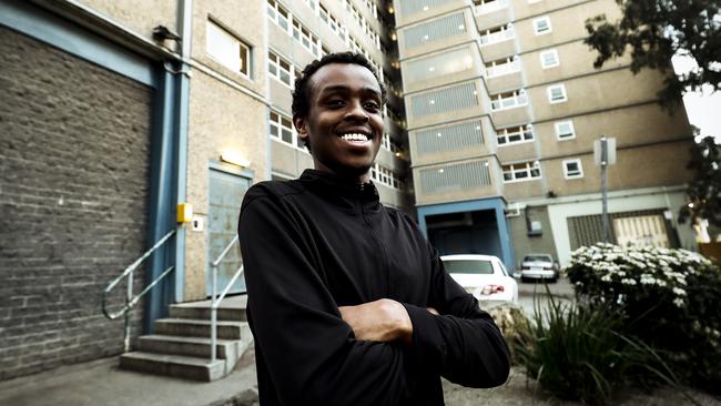 Flemington tower resident Hussein celebrated his 18th birthday during the total lockdown. Picture: Darrian Traynor/Getty Images