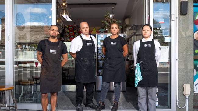 From left Santiago Cipagauta, Gunther Hofmeister, Nic Girard &amp; Jenny Jo outside The Cook &amp; Baker. Picture / Monique Harmer